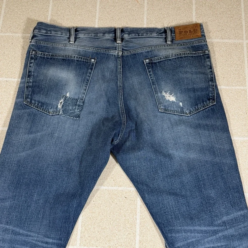 Polo Ralph Lauren Men Straight Denim Jeans Blue Distressed Patchwork 625 40x32